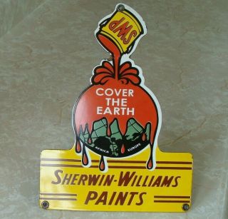 Rare Vintage Sherwin - Williams Paints Cover The Earth Porcelain Sign 12 " X 9 "