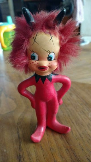 Vintage Enesco Red She Devil Figurines Rita Imp Label Horns Hair Fantasy Person