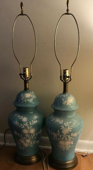 Gorgeous Vintage Turquoise Glazed Ceramic Ginger Jar Table Lamps 36 "