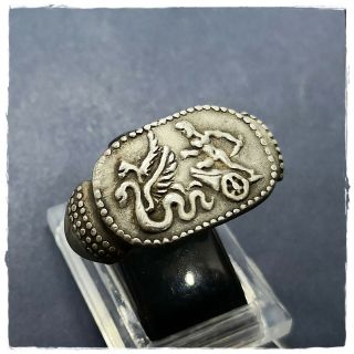Winged Snakes Pulling Chariot Legionary Ancient Silver Roman - Greek Ring