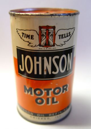 Estate Pristine Bright Fresh Vintage Johnson Motor Oil Tin Can Bank