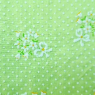 Vintage Flocked Floral Fabric Pale Green Small Daisy Flowers Swiss Dot 13 " X45 "