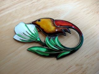 Hummingbird Pin / Brooch - Guilloche Enamel - Sterling Silver - David Andersen