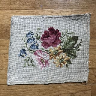 Antique/vintage Floral Needlepoint For Pillow,  Chair Cover,  Or Frame 12 " X 10 "