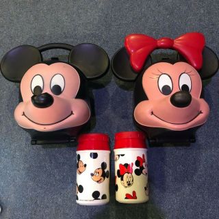 Mickey And Minnie Rare Vintage Aladdin Lunchboxes With Thermos
