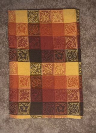 Vintage Woven Jacquard Harvest Orange Gold Fall Autumn Leaf Cotton Tablecloth