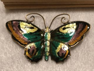 Vintage Large Norwegian Silver & Enamel Butterfly Brooch David Andersen Norway