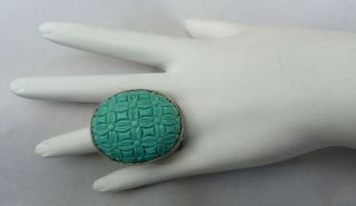 Stephen Dweck Sterling Silver Huge Carved Flower Turquoise Ring Size 7 1/2