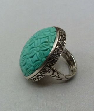 STEPHEN DWECK STERLING SILVER HUGE CARVED FLOWER TURQUOISE RING SIZE 7 1/2 2