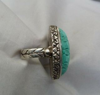 STEPHEN DWECK STERLING SILVER HUGE CARVED FLOWER TURQUOISE RING SIZE 7 1/2 3