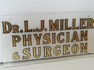 Antique Vintage Physician & Surgeon Doctor Sign Reverse Painted Glass