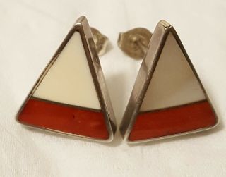 Vtg Signed Ray Tracey Knifewing Sterling Silver Spiny Oyster Arrowhead Earrings