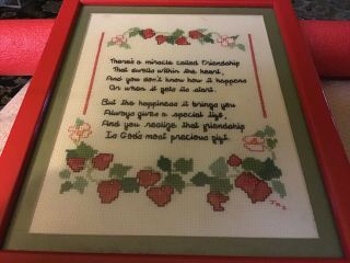 Vintage Friendship Handmade Counted Cross - Stitch Embroidery 11x9 Pro Framed