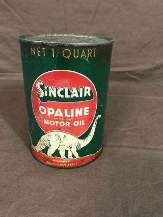 Vintage Sinclair Opaline Motor Oil 1 Quart Oil Can White Dino Sinclair Oil