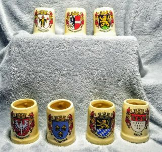 7 Vintage German Mini Beer Stein Mug Shot Glasses
