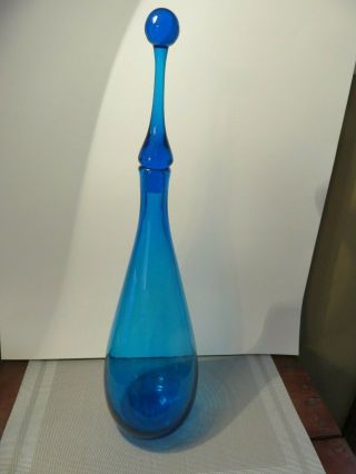 Vintage Italy Mcm Blue Genie Bottle 22 Inches High With Stopper In