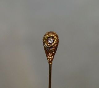 Antique 14k Gold And Mine Cut Diamond Stick Pin With Safety Clasp_hallmarked