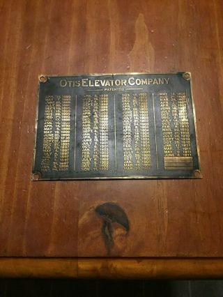 Otis Elevator Plate,  Motor Name Tag,  Patent List,  1911 Chicago Building.