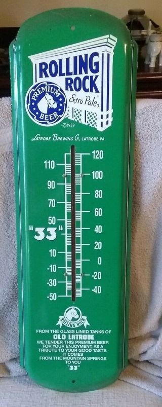 Vintage Rolling Rock Extra Pale Advertising Thermometer Old Latrobe 1999 - 27x8 "