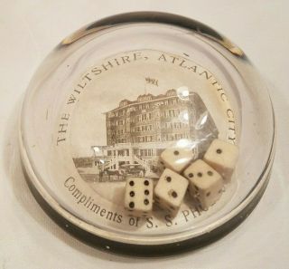 Antique The Wiltshire Atlantic City Glass Paperweight S S Phoebus Dice