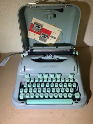 Vintage Hermes 1960s Seafoam Green Hermes 3000 Portable Typewriter W/case,  More
