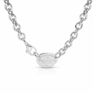 Stamped " Please Return To Tiffany & Co York " Sterling Silver Oval Tag Necklace