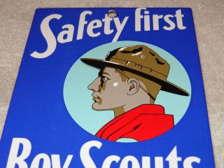 Vintage Boy Scouts Of America Safety First 8 " Porcelain Metal Gasoline Oil Sign