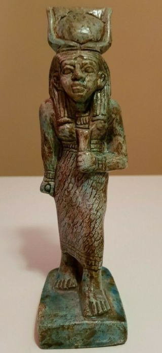 Rare Ancient Egyptian Antiques Statue Of Hathor Sky Goddess Blue Glazed Stone Bc