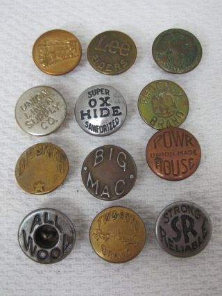 12 Vintage Riveted Shank Overall Work Clothing Buttons All Wood Phoenix,  Jdu