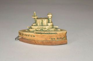 Antique Celluloid Battleship Figural Tape Measure - German - 3”l