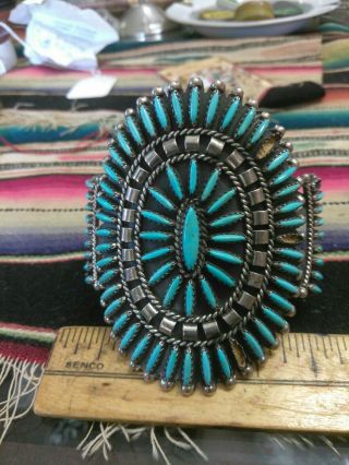 Vintage Native American Zuni Sterling Petit Point Turquoise Cuff Bracelet 1950s