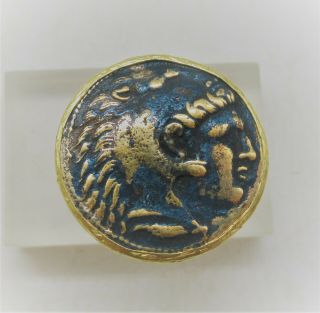 Ancient Roman Style Gold Gilt Ring With Greek Coin Inset