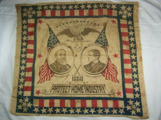 1888 Presidential Campaign Bandana Handkerchief Harrison Protect Home Industry