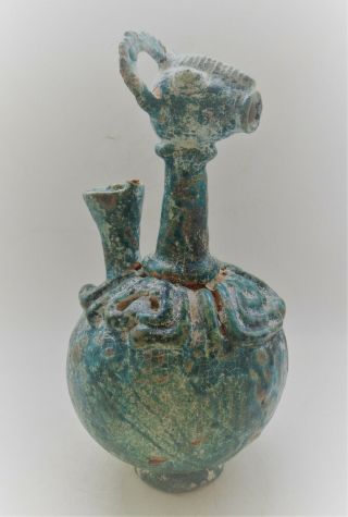 Scarce Circa 700bce Ancient Amlash Terracotta Vessel With Ram Head Spout