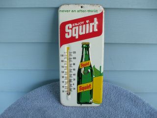 Vintage 1971 Squirt Soda Pop Metal Thermometer Sign