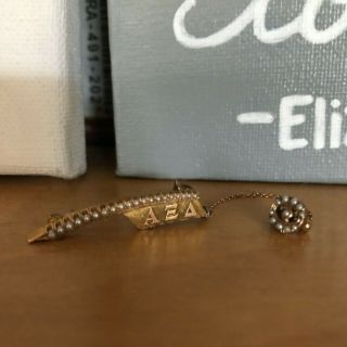 Alpha Xi Delta Sorority 10k Yellow Gold Pin W/seed Pearls 1933 Engraved