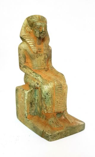 Rare Craft Bead Egypt Antique Block Carved Sculpture Seated Ancient Stone Statue