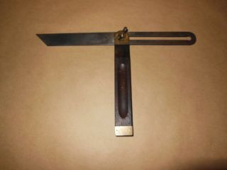 Antique Stanley 12 " Sliding T - Bevel Square No.  25 Wood And Brass Handle