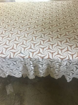 Vintage Hand Crochet Lace Tablecloth 70”x 96” Bedspread Coverlet