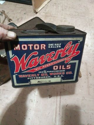 Waverly Motor Oil Can Half Gallon Old Metal Vintage Antique