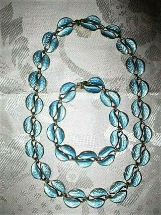 David Andersen Blue Enamel Sterling Silver Necklace Bracelet Set Winnaess Norway