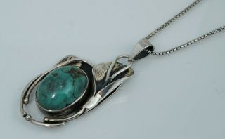 Vintage Sterling Silver Blue Turquoise Floral Organic Pendant Necklace