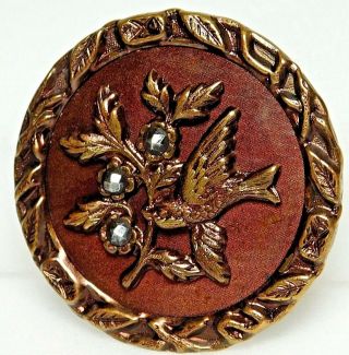 Antique Vtg Button Bird Carrying A Branch W/cut Steel Berries X - Large Size
