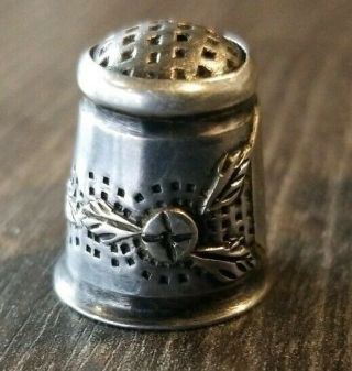 Old Antique Sterling Silver Folk Art Floral Thimble Circa 1800 