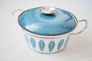 Vintage 1960s Mcm Mid Century Modern Catherineholm Blue/white Lotus Enameled Pot