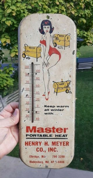 Vintage Master Portable Heater Advertising Thermometer Sign Heaters Elkridge Md