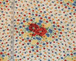 Meadow Flowers Feedsack Partial Feed Sack Vintage Cotton Fabric Red Blue Yellow