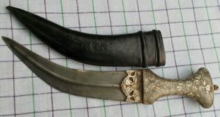 19h C.  Antique Indo Persian Dagger Wootz Blade Silver Koftgari Jambiya