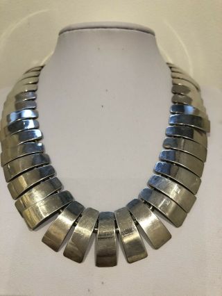 Heavy Vintage Mexican 925 Silver Necklace Collar Signed