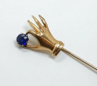 Charming Vintage Retro 1940s/50s 14k Gold Sapphire Hand Stick Pin